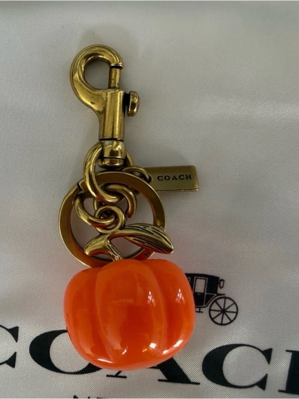 Coach Orange Pumpkin Charm ( keychain) with Gold Hardware